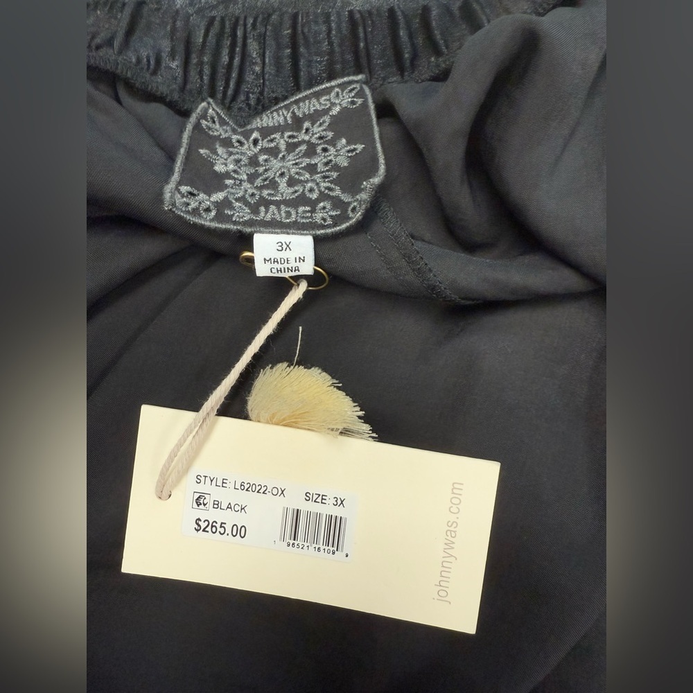 NWT Johnny Was Black Shimmer Wide Leg Pants PLUS 3X $265 Elastic Waist Pull‎ On - Picture 7 of 15